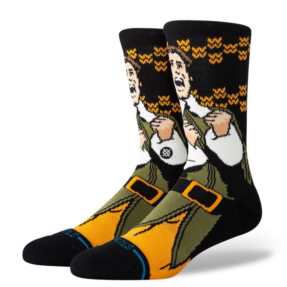 ELF X STANCE COTTON CREW SOCKS Stance Black and Yellow Graphic Crew Socks